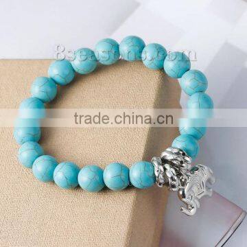 Malachite Green Round Elephant Howlite Imitated Turquoise Boho Chic Elastic Bracelets photo-3