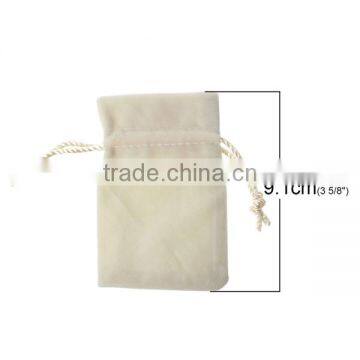 Velvet Jewelry Bags Drawstring Rectangle Ivory 91x67mm photo-2
