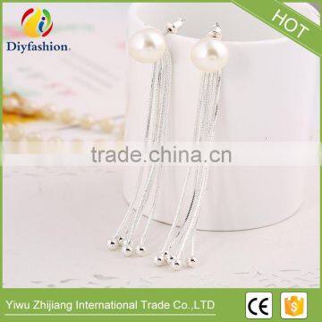 Fashion Simple Long Pearl Tassel Stud Earrings photo-3