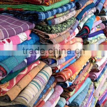 ethnic Indian handmade old vintage recycled cotton sari reversible kantha quilt