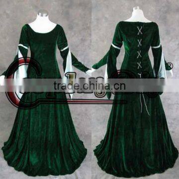 Custom Made Dark Green Medieval Renaissance Ball Gown Dress Costume Halloween Cosplay Costume