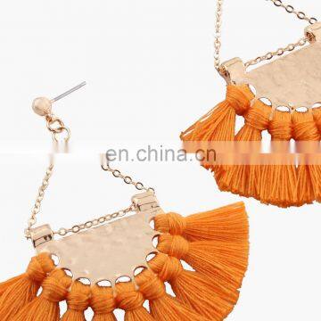 Hot Sales Saffron Fringe Gold Half Circle Fan Pendant Bohemian Earring Boho Jewelry photo-4