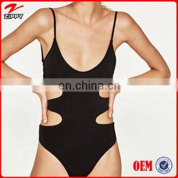 2017 New Style Black Cut Side Women V Neck Swimsuit One Piece Swimsuit