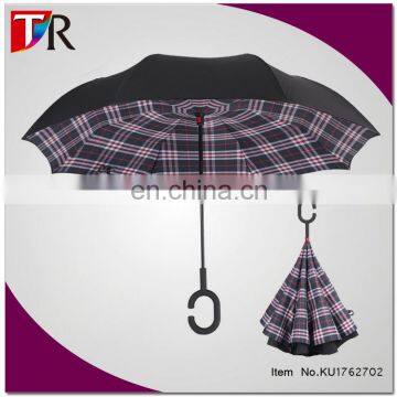 2017 popular checked pattern magic C handle prmotional golf umbrella custom logo print