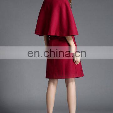 Purple Cape Sleeve Wool Worsted Winter Coat Two Piece Set Coat Wholesale Oem Odm photo-3