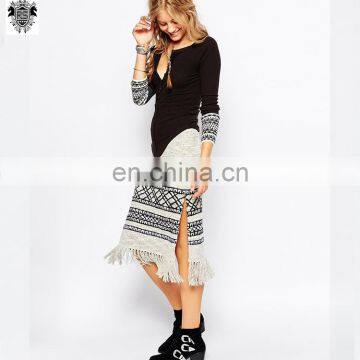 2016 Latest long skirt design oem jersey maxi tie dye grey knitted skirt