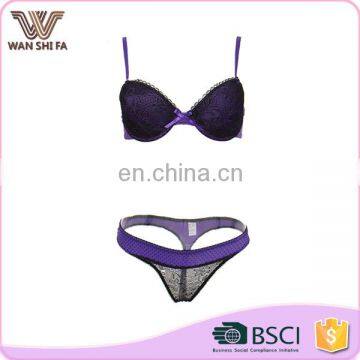 Hot selling lace bra and t-back panty fashion sexy women's bra set