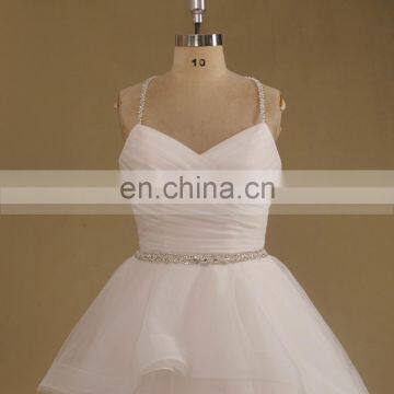 New Arrival Eleagnt V Neck Beaded Straps & Betl Puff Wedding Gown Ruffle Organza photo-2