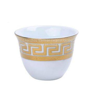 Wholesale 12 pcs ceramics 80cc good sale arabic cawa cup coffee cup with golden deisgn