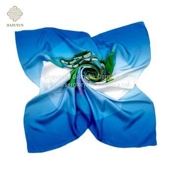 No MOQ 90X90cm Own Design Digital Printing Polyester Neckerchief Silk Feel Square Women Scarf photo-2