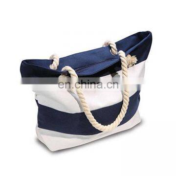 Cotton Canvas Tote Beach Bag With Zipper Top Handle Handbag Shoulder Shopping Bags