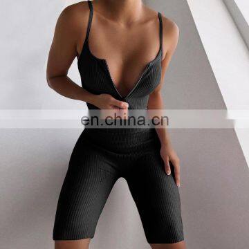 New Arrivals Best Sellers Summer Women Sexy V-Neck Sportswear Jumpsuit Ladies Bodycon Playsuit With Zippers photo-4