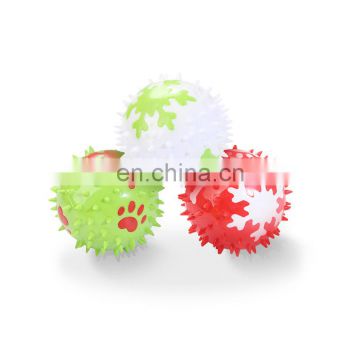 HQP-WJ117 HongQiang Pet products Dog Toy Vocal TPR prickly ball Christmas color snowflake molar teeth cleaning fun customizable