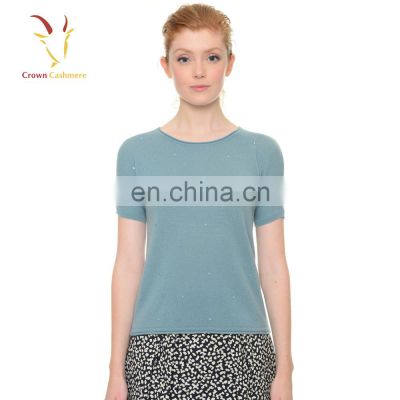 Ladies short sleeve sweater cashmere knit T shirt