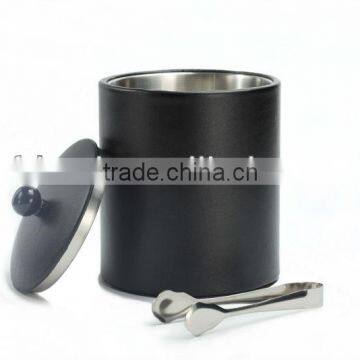 High Quality Stainless Steel And Leather Metal Ice Bucket With Tong&Lid KL-A224