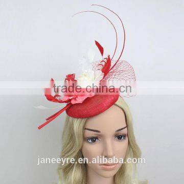 Elegant Red Color Wedding Party Hat Fascinator Sinamay Hat For Women photo-2