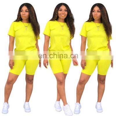 Manufacturer wholesale custom LOGO women's spring and summer mround neck T-shirt shorts street casual sports 2-piece set