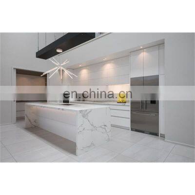 Quartz stone island furniture kitchen  white solid wood L-shaped kitchen cabinets