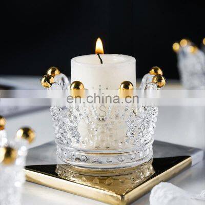 Candle Holder Round Modern Luxury Wedding Votive Gold Decorative Candlesticks Stand Crystal Glass Candle Holder For Home Decor