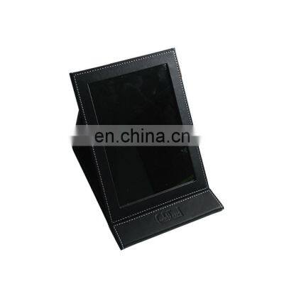 Wholesale PU Black Makeup Solid Leather Mirror with Flexible Lid