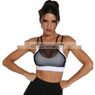 Sexy White Black Hollow Out Mesh Sport Bra Top Women Padded High Impact Thin Shoulder Strap Sports Bra and lagging