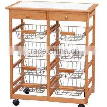 Pine Wood Trolley with Ceramic Tiled Top