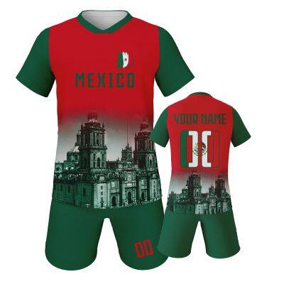 Wholesale Mexico Summer Soccer Jersey Uniform For Boys Kids Short Sleeve Red Green Football Shirt Custom Children Sportswear for Training