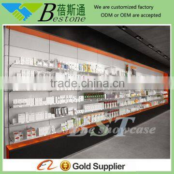 wholesale wooden pharmacy shelves display for retail shop