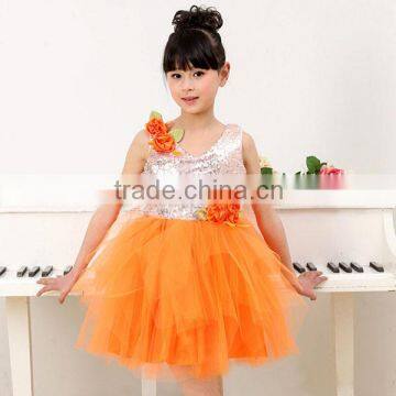 In-stock Children Princess Modern Dance Costume Sequin Dance Costume School Girls( Pink , Green, Orange) photo-2