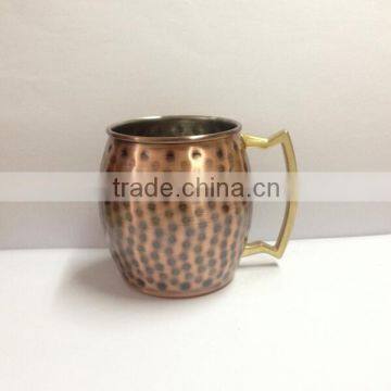 16 Ounce Stainless Steel Mugs with Copper Coating, hammered barrel mug