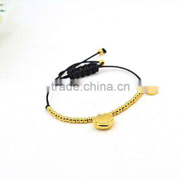 Fashion Bracelet Wax Rope Adjustable Gold Bead Bracelet With Heart Pendant photo-2
