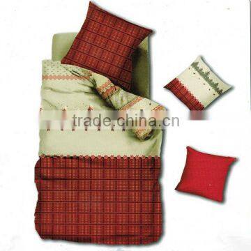 Reactive Dye Check Print Bedding Cotton Child Duvet Cover Bed Set 205TC In Red Cream Color