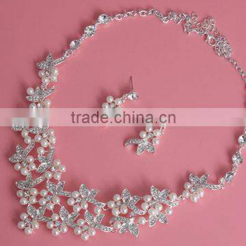 Wedding Pearl Rhinestone Jewelry Set Bridal Necklace and Earring Set photo-3