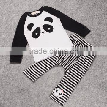 2016 Spring Autumn Children Clothes Sets Kids Cartoon Pandas Outfits Baby Long Sleeve T-shirt + Stripe Long Pants Suits photo-2