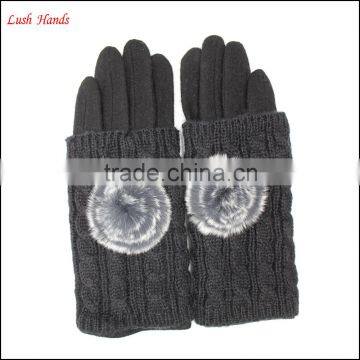 Ladies High-quality Woolen Gloves With Rabbit Fur Ball photo-5