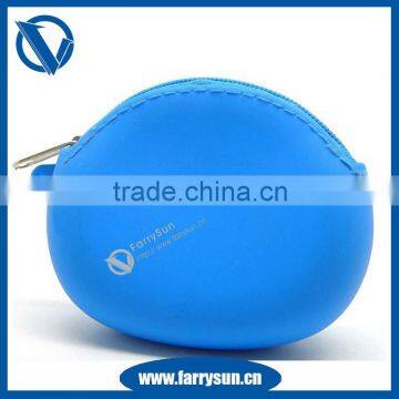 2015 Light blue Silicone zipper coin purses without any silk printing/ Small change purse