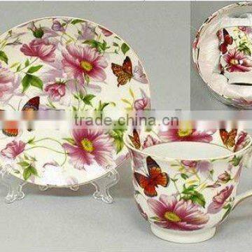 rose design ceramic mug with plate,rose decal ceramic mug with bowl