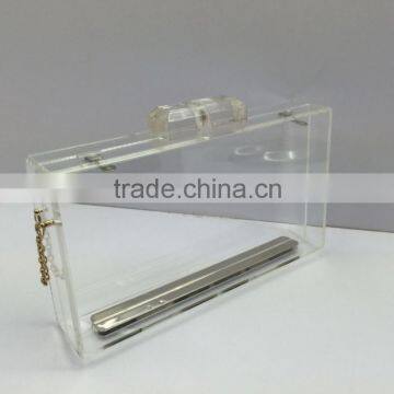 Hot Sale Clear Acrylic Clutch Bag / muti-colors acrylic clutch bag with gold metal frame metal chain