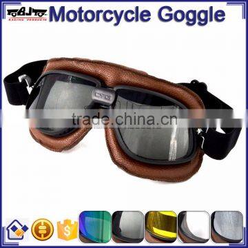 BJ-GT-009 Comfortable Tea Lens Leather Motocross Goggles