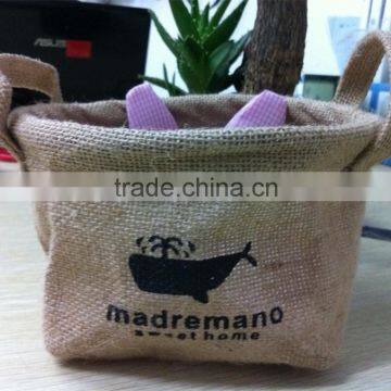 Customized mini jute storage bag with small handles