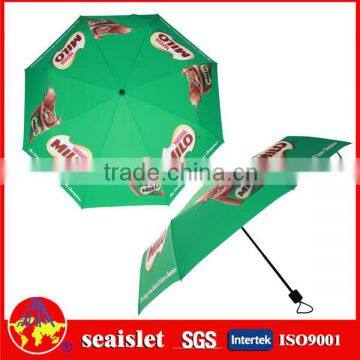 green folding umbrella,3 folded advertising umbrella,steel frame umbrella