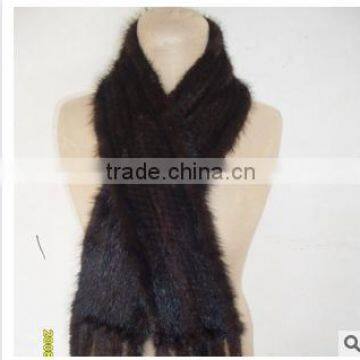 Women Winter Knitted Real Mink Fur Scarf with Hood