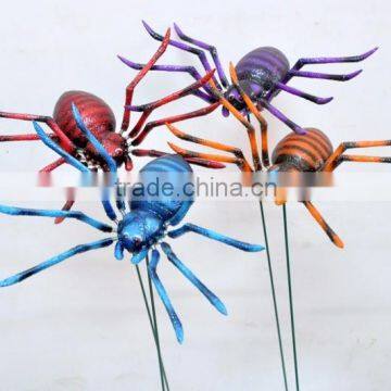 Hot Sale in Russia 6 inch Glitter Surface Spider Plastic Decorative Halloween Garden Stakes