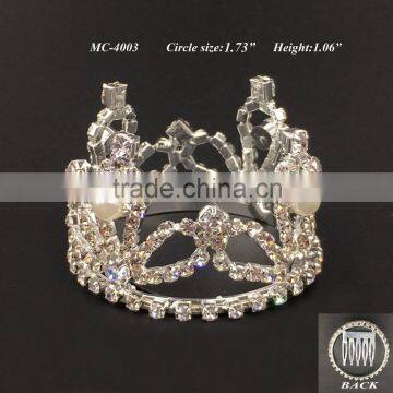 2016 NEW round mini pearl crystal rhinestone comb crown tiara for kid birthday party Bridal Wedding party(MC-4003)