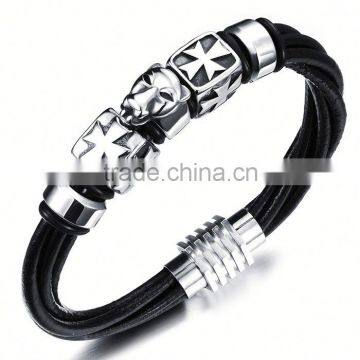 Ally Express Wholesale Bracelet Black Leather Lion Men Bracelet photo-5