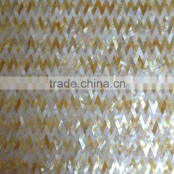 Yellow lip seashell mosaic tile herringbone wave pattern