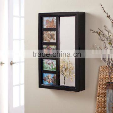 Functional wall picture frame jewelry storage armoire with drawer