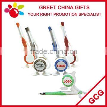 Promotional Table Ball Point Pen with Double Feet Stick on Desk Holder and String for Bank and Office