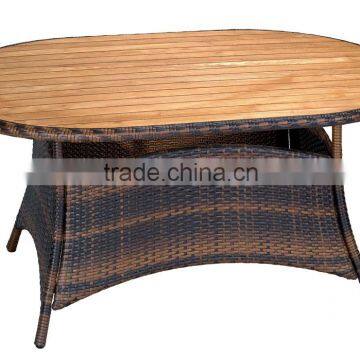 RATTAN TABLE WITH OUTDOOR TEAK WOODEN TOP