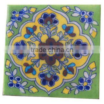 Rajasthani Handmade Floral Blue Pottery Tiles